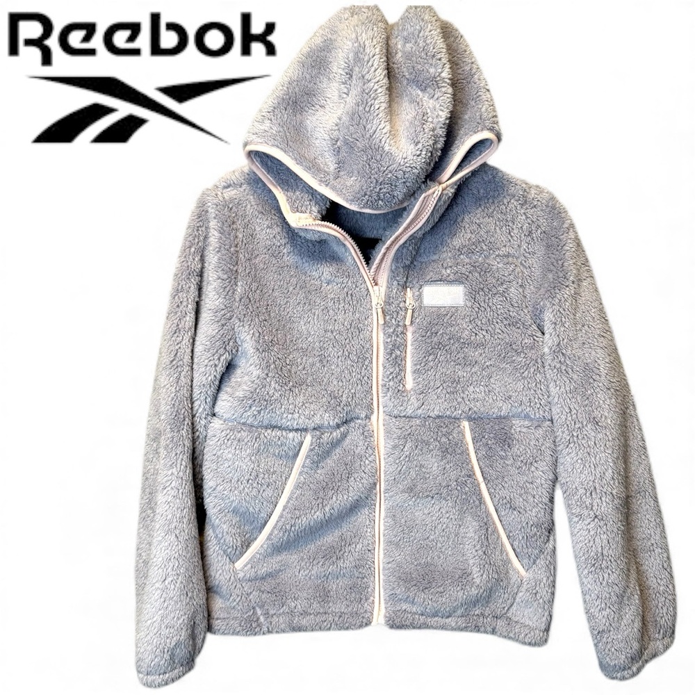 REEBOK Girls Sherpa Full Zip Hooded Jacket Size Large (14/16) Gray NEW $60 msrp